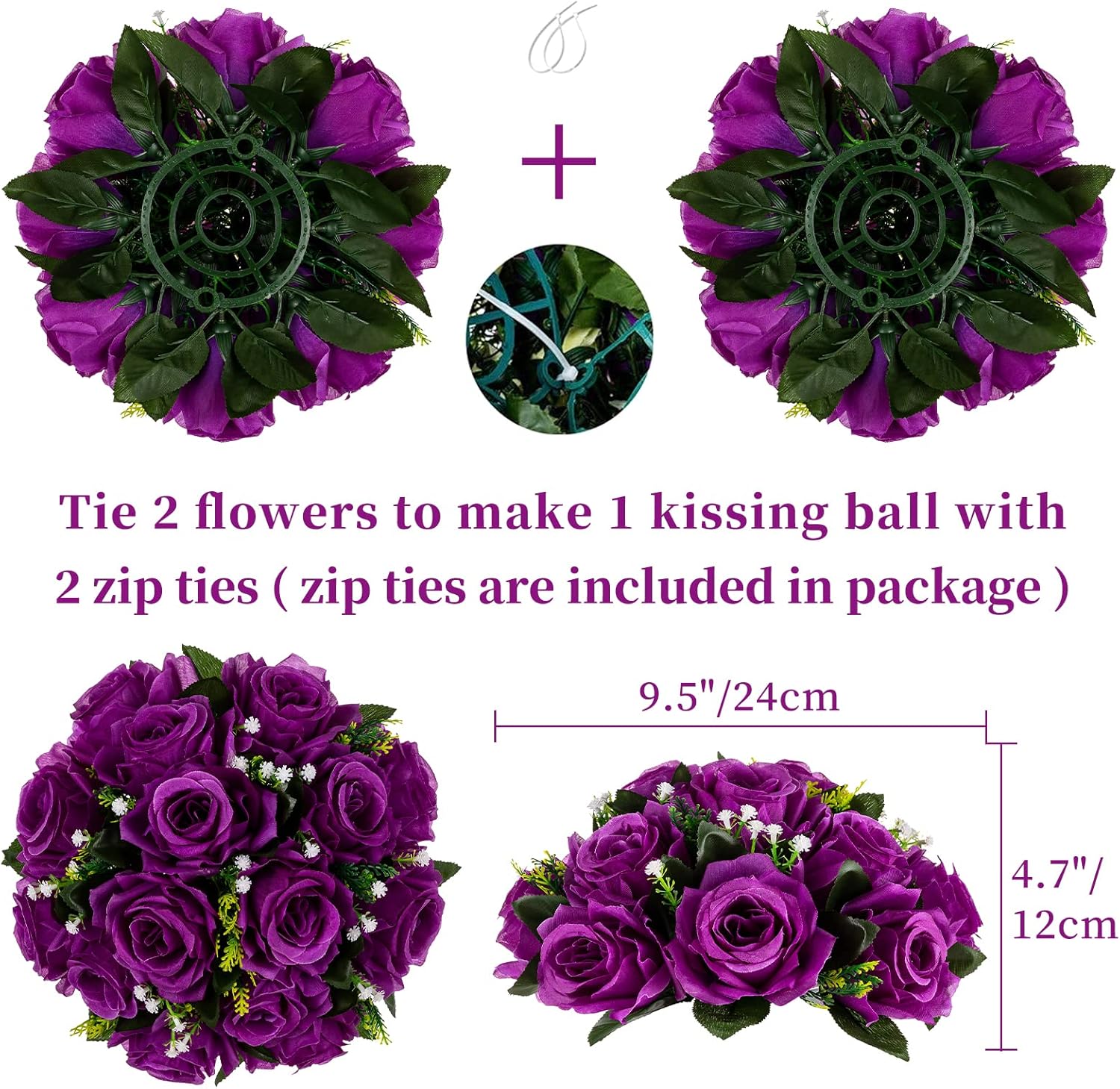 Blosmon Flower Balls Wedding Centerpieces 2 Pcs Artificial Roses with Base