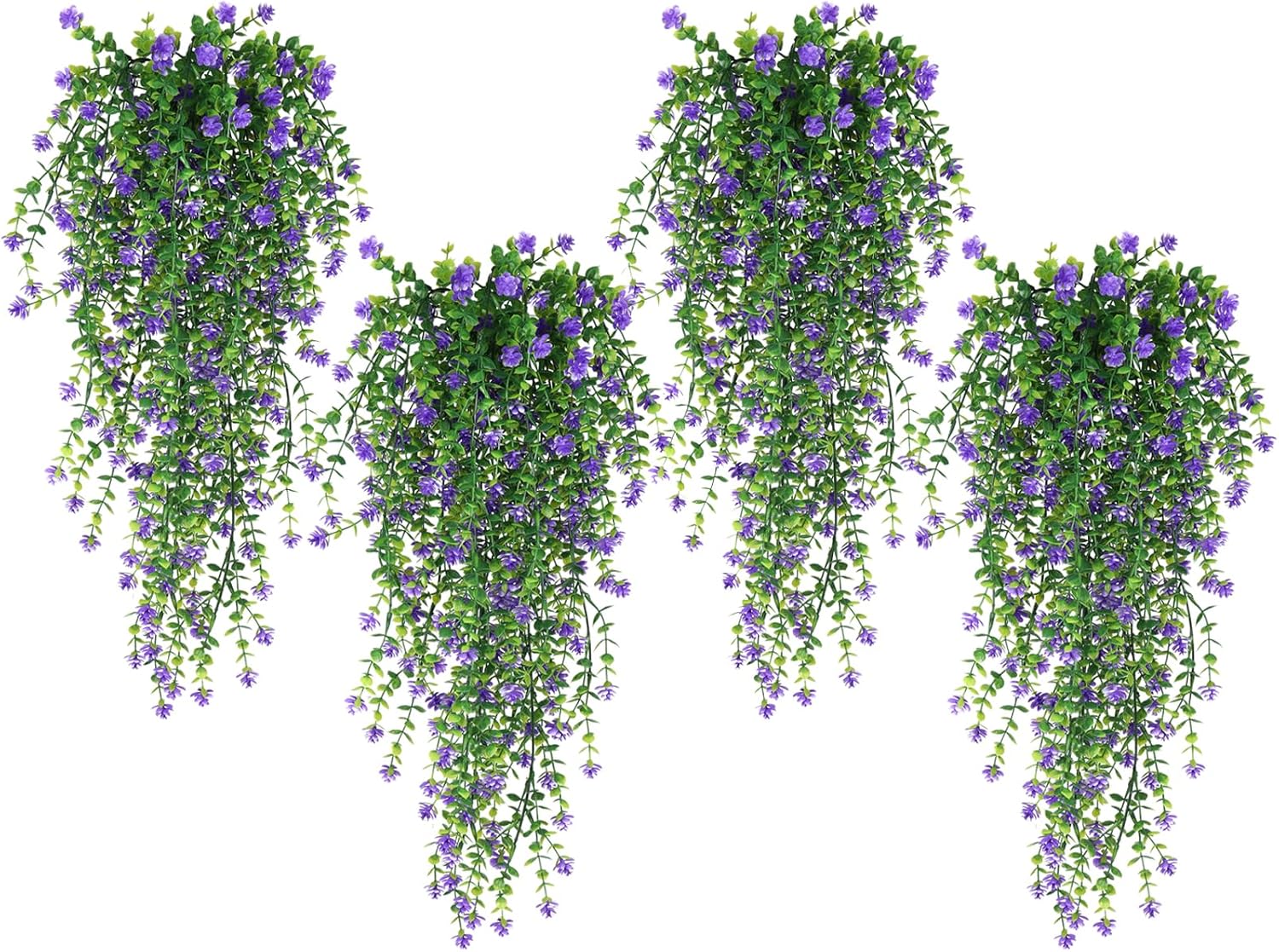 SJL Artificial Hanging Plants 4pcs Purple Faux Ivy Eucalyptus Decor