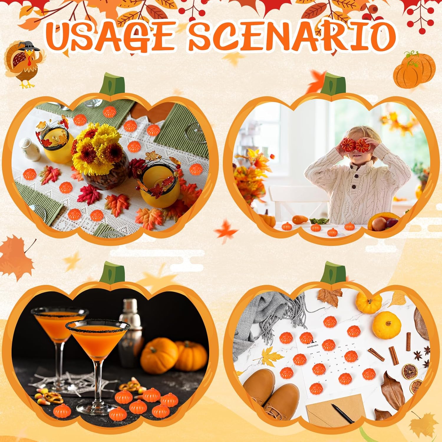 120 Pcs Artificial Mini Fall Pumpkins Decorations