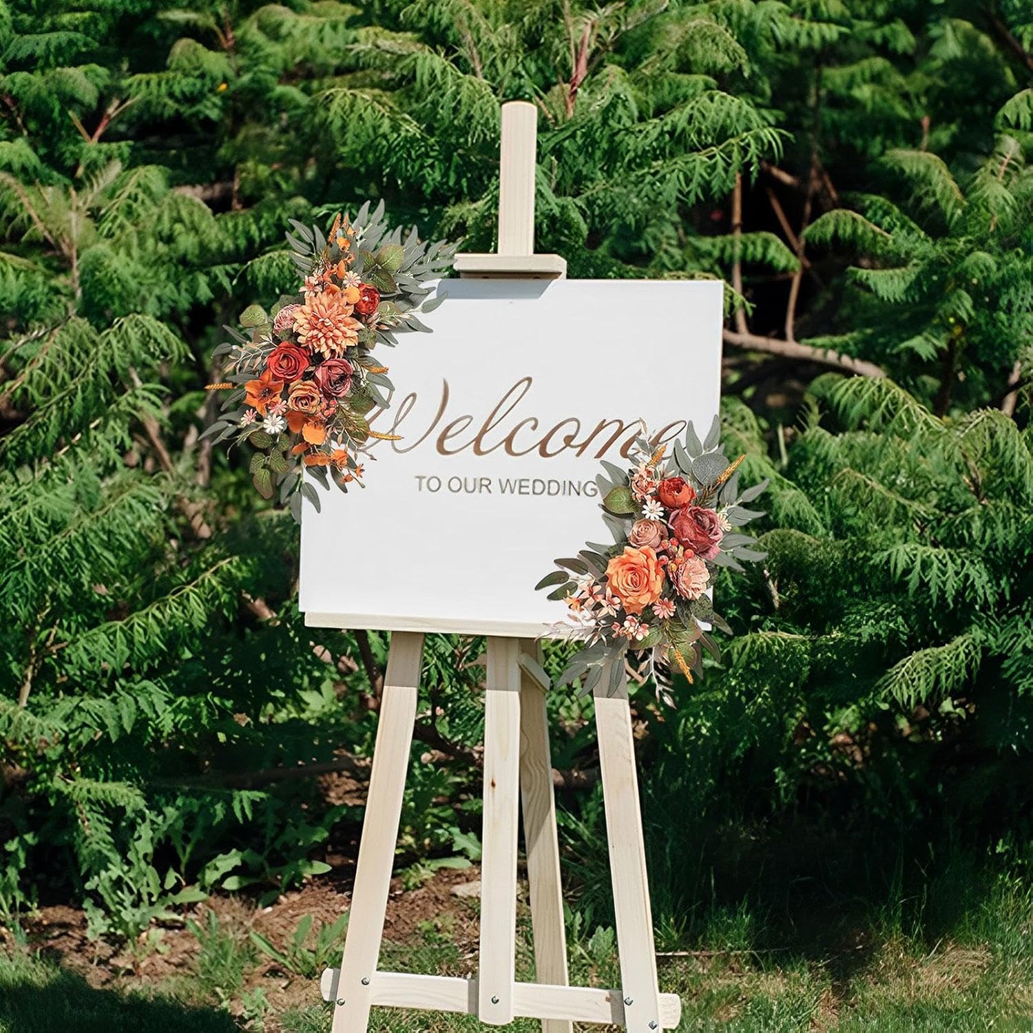 2 Pieces Orange Artificial Flowers Wedding Arch Wreath
