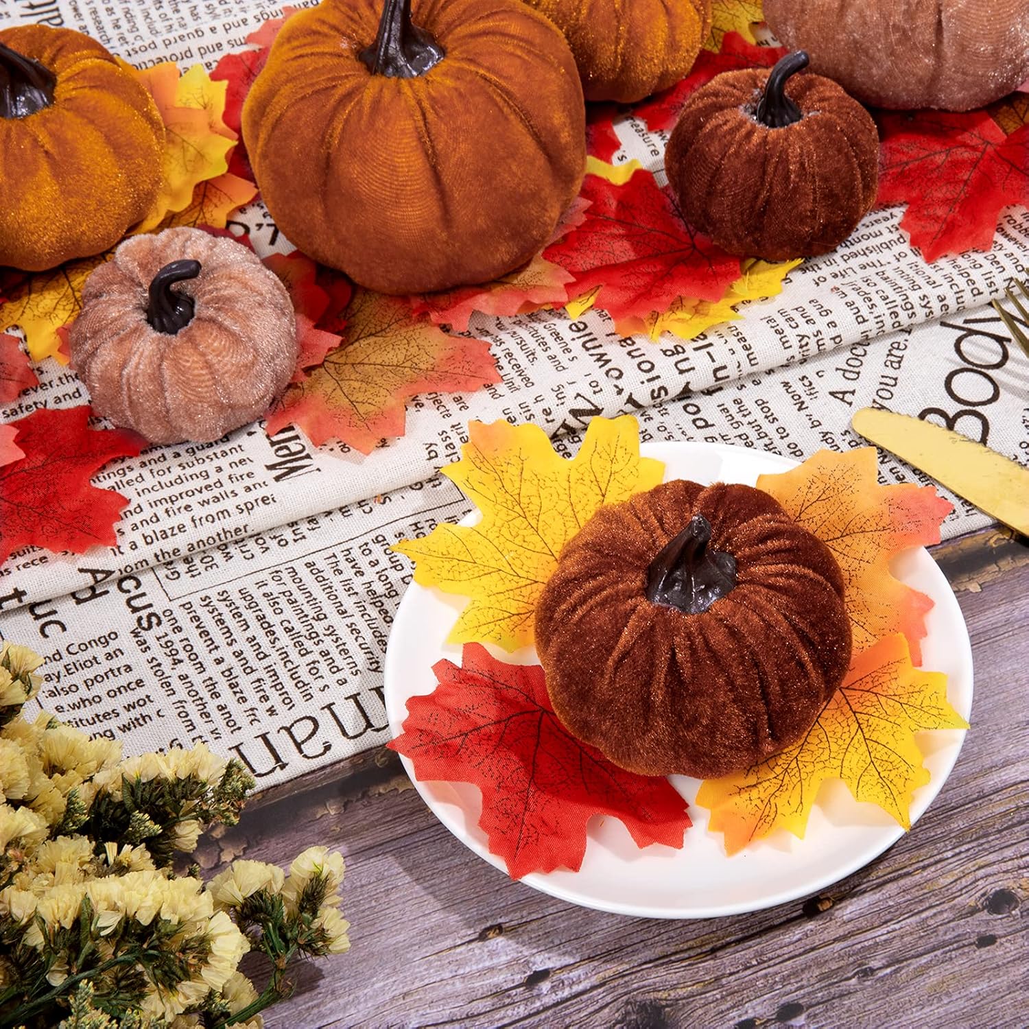 Whaline 12Pcs Fall Artificial Pumpkins 3 Sizes