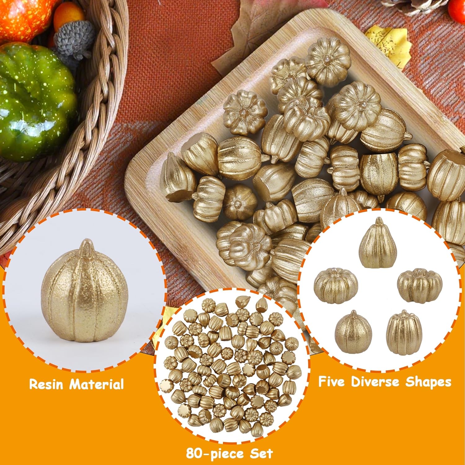 winemana Mini Pumpkins Fall Decorations 80 Pack Gold