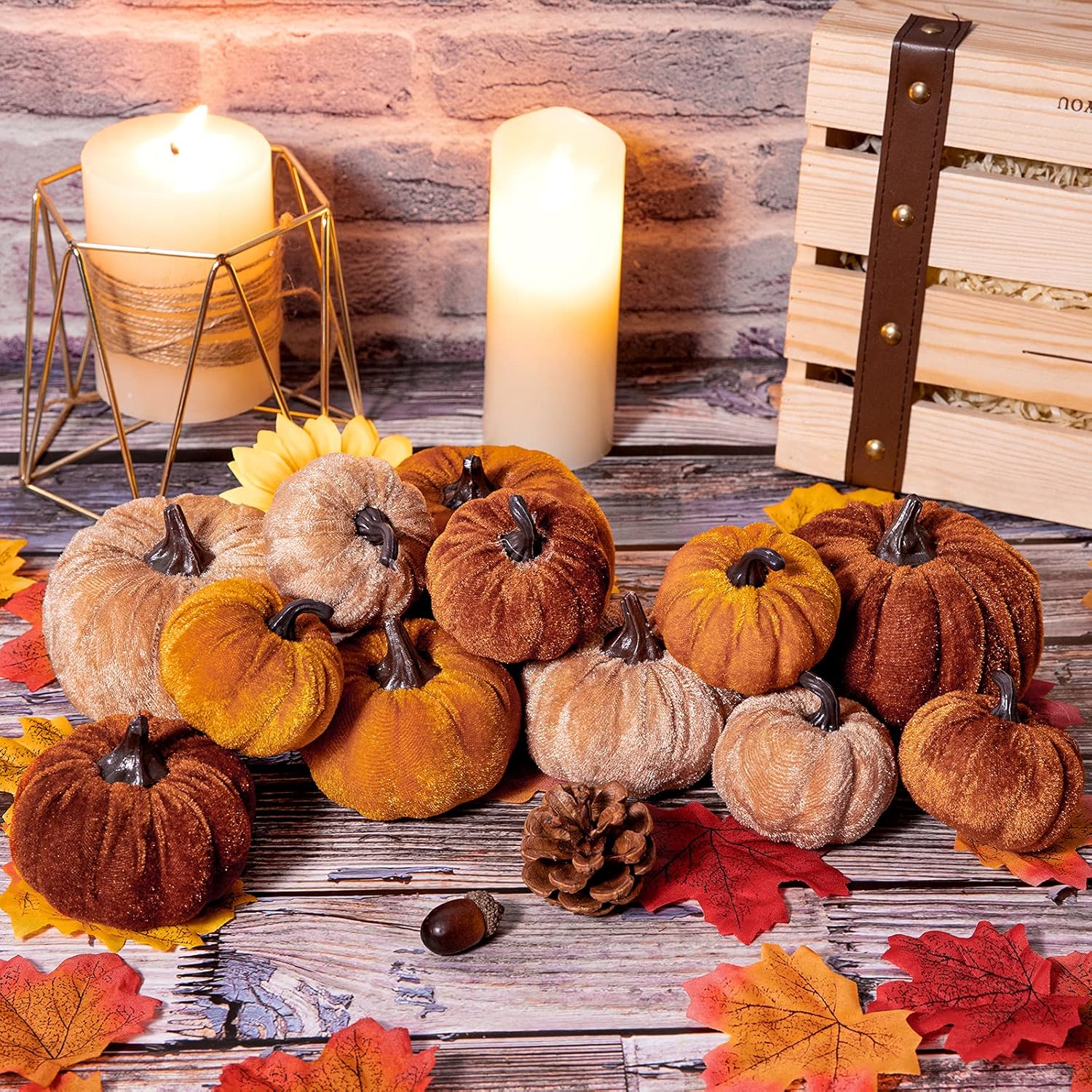 Whaline 12Pcs Fall Artificial Pumpkins 3 Sizes