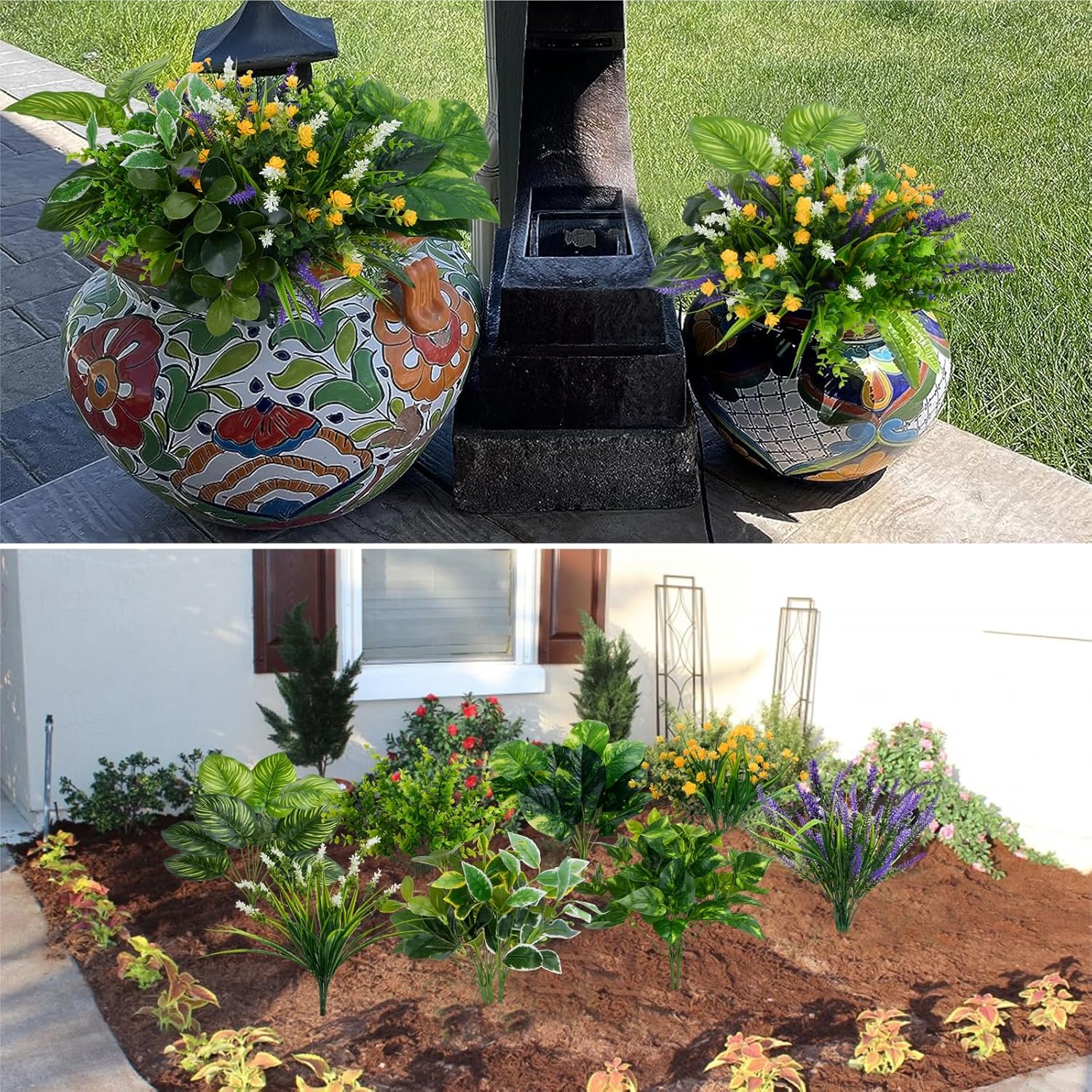 19 Piece Fake Plants Set for Outdoor Decor