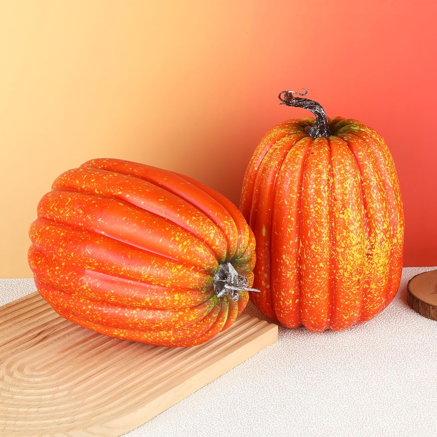 WESAPPINC 2PCS Large Orange Artificial Pumpkins for Seasonal Decor