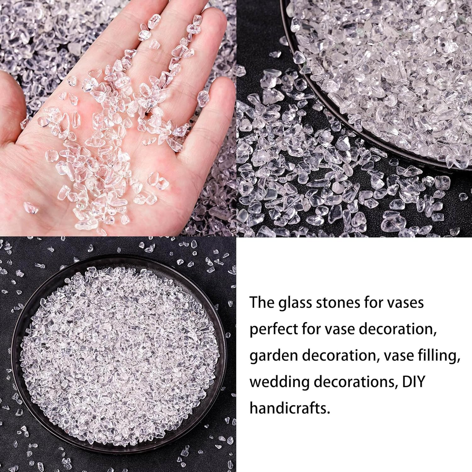 Dried Flowers Babys Breath Bouquet Glass Vase with Artificial Crystals