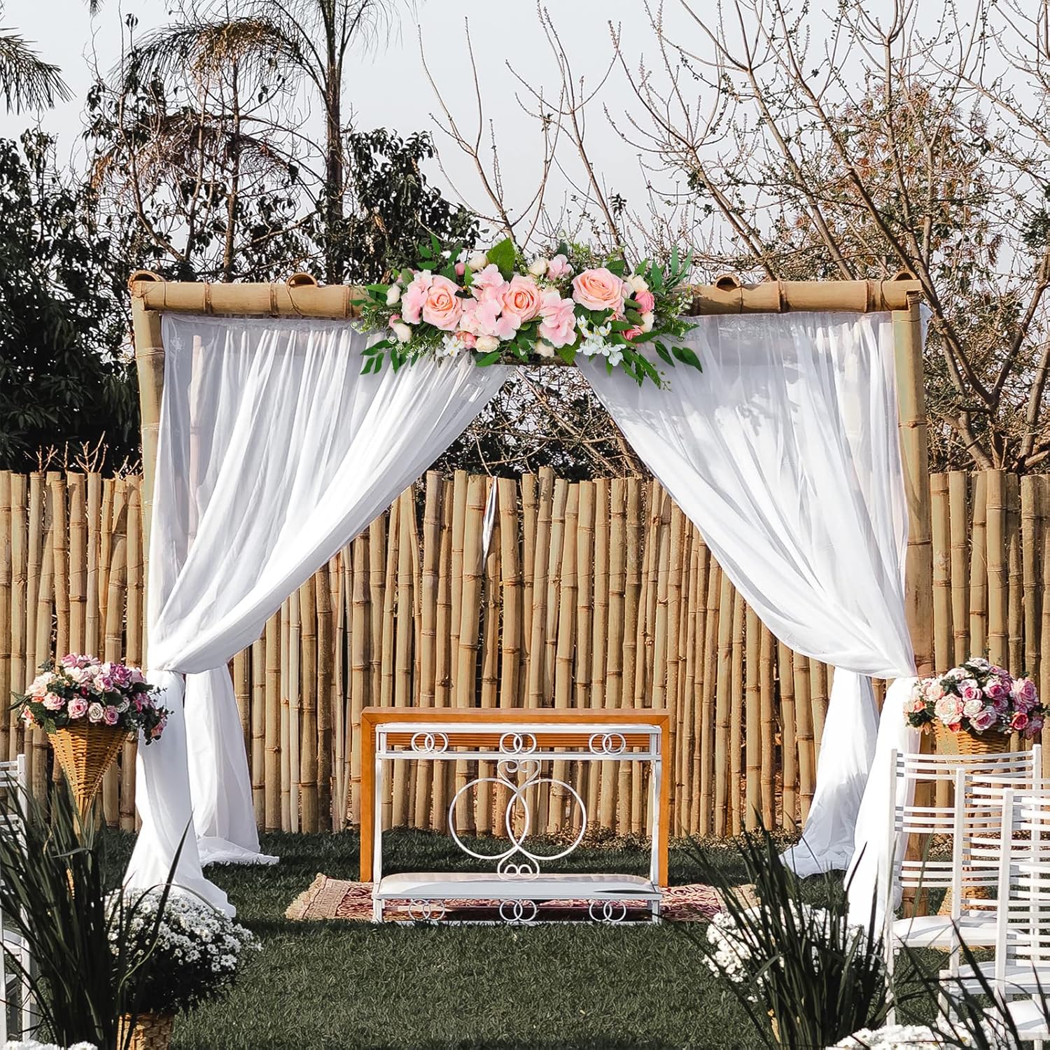 Artificial Rose Wedding Arch Decor Pink Floral Swag