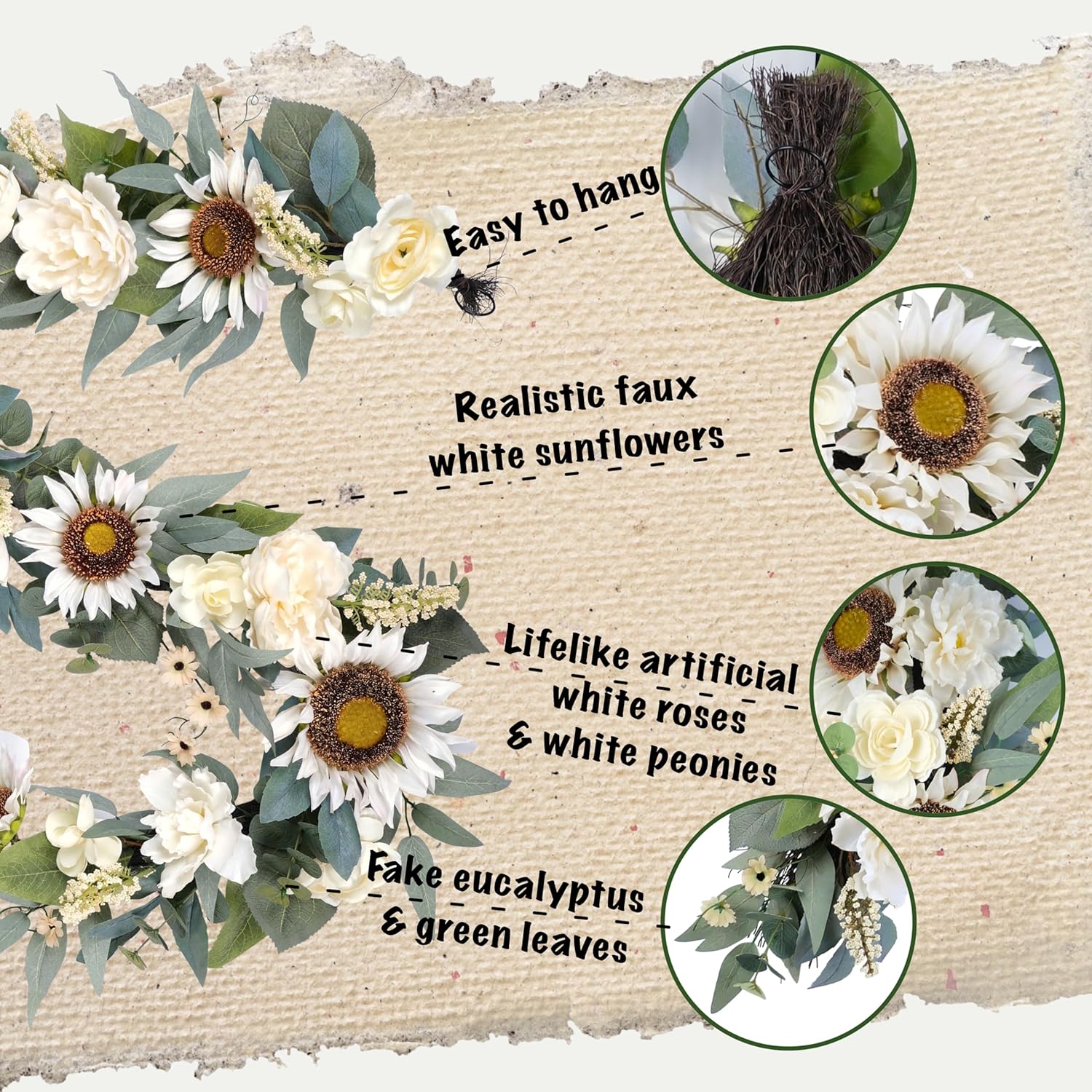 6 Ft Warm White Artificial Flower Garland Decor
