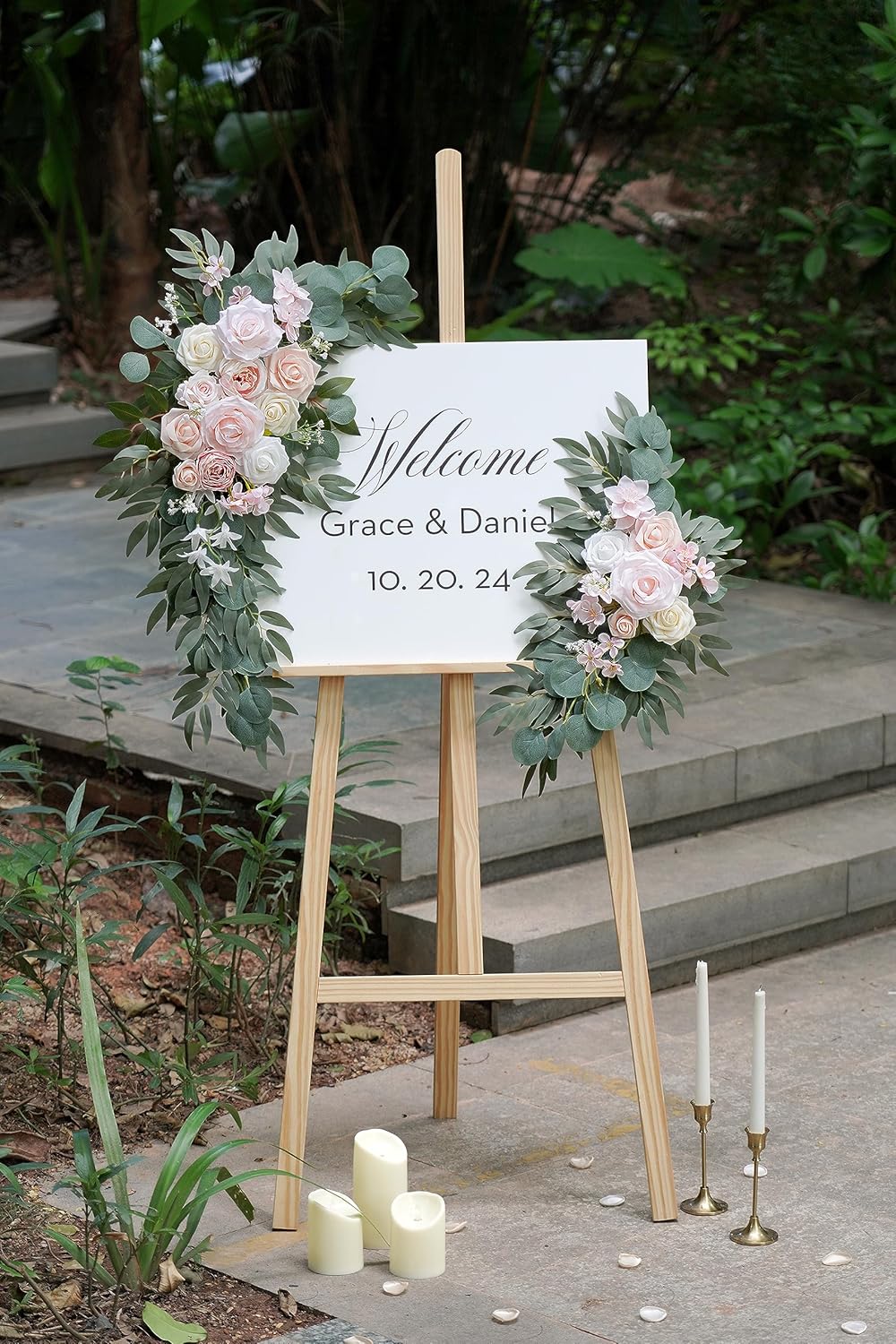 Pink Ivory Artificial Wedding Flower Set of 2 for Welcome Arch