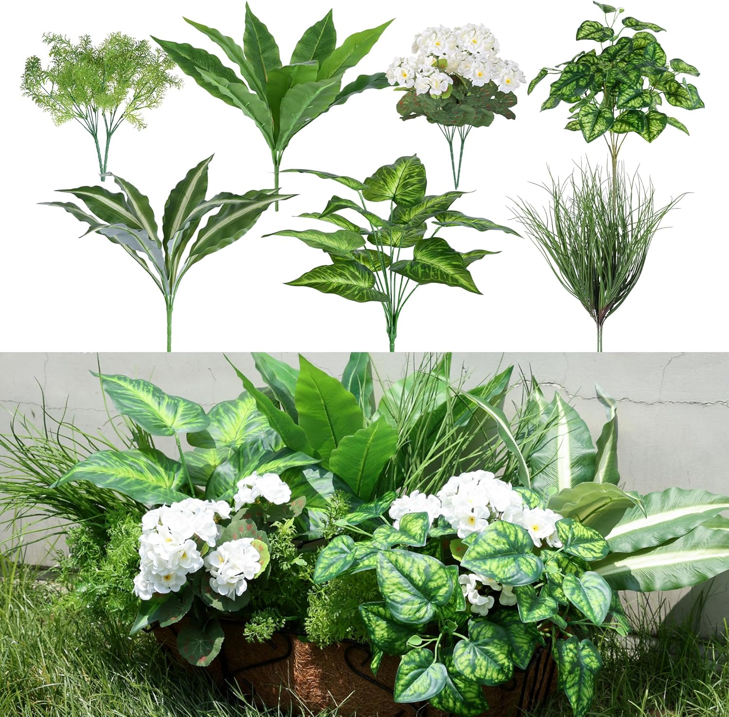10 Bundles Artificial Greenery Plants and Flowers for Outdoor