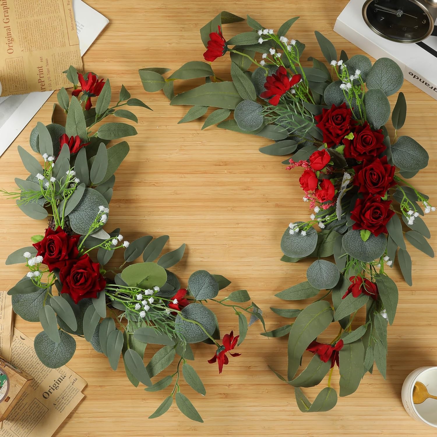 HW 2pcs Artificial Wedding Arch Red Rose Flowers