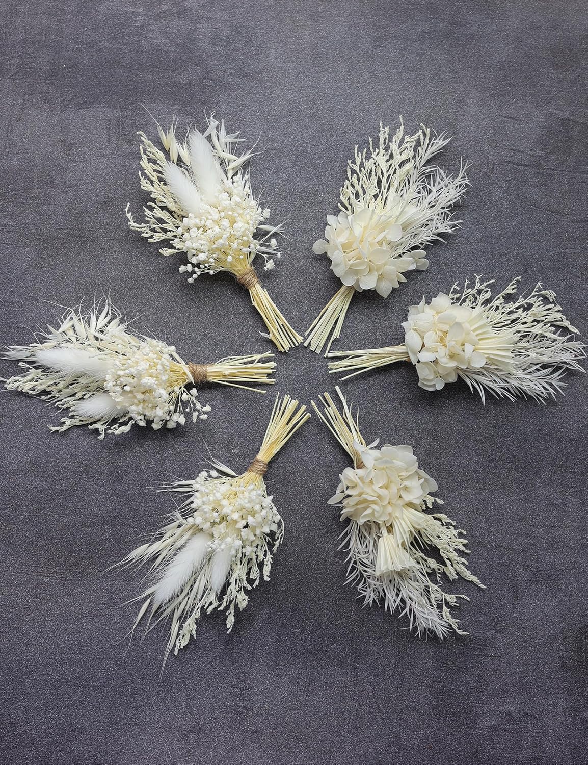 Mini Dried Flower Bouquet Pack of 6 White