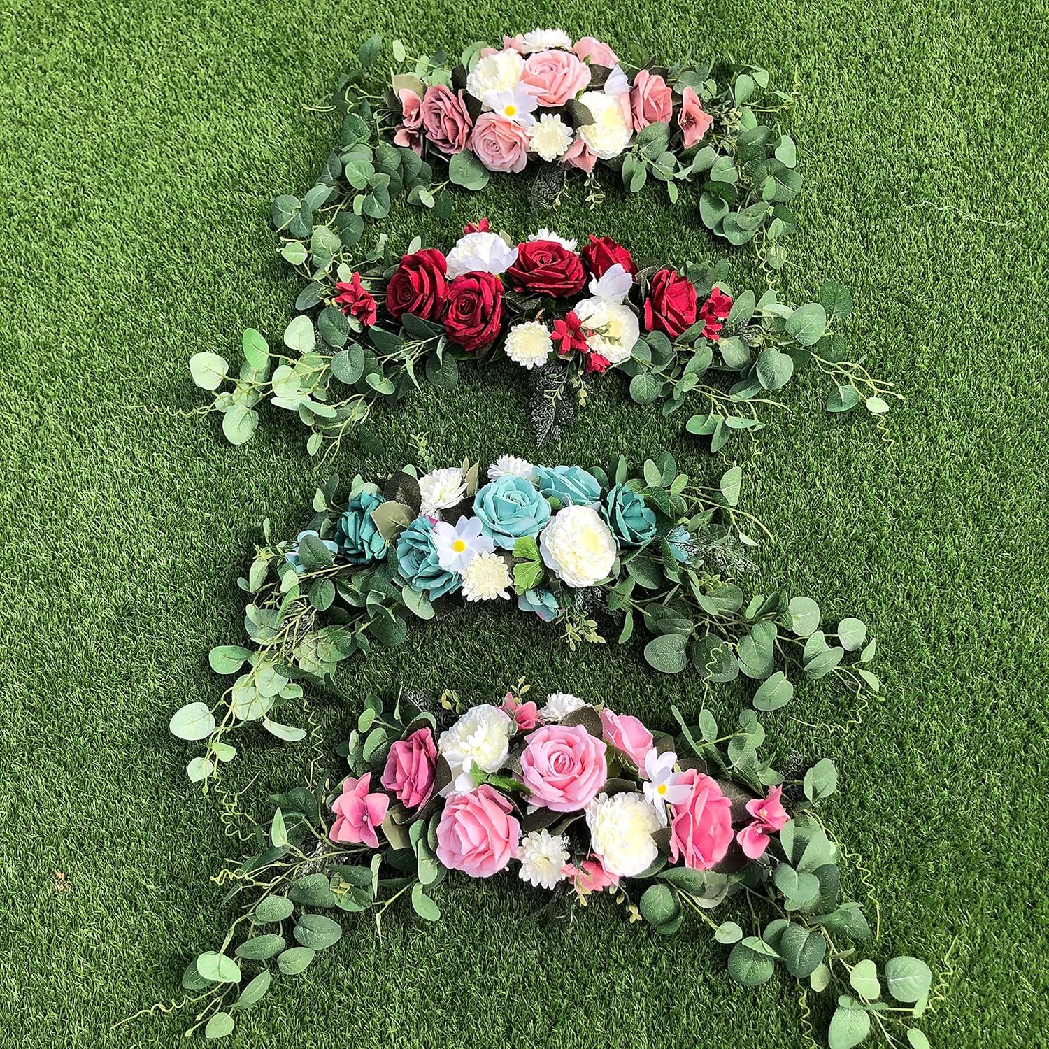 3 Pcs Wedding Arch Flowers Set White Rose Decor